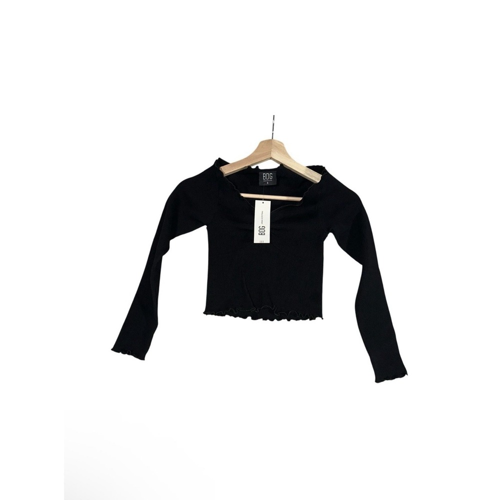 NEW BDG Elsie Seamless Top Women Sz S Black Ribbed Stretch Long Sleeve Holiday